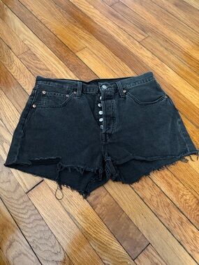 Levi's Black High-Rise Distressed Cutoff Jean Shorts
